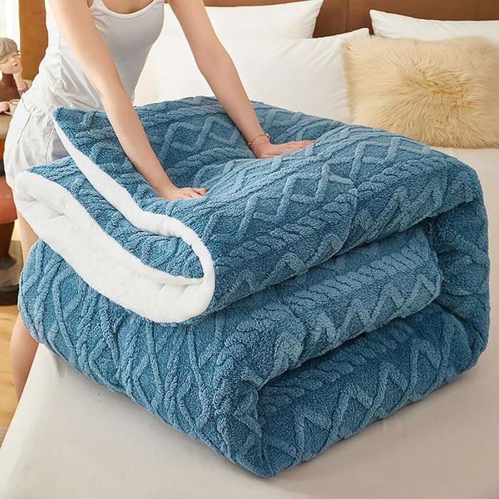 Thick Lamb Cashmere Blanket - Double/Queen (5 Piece Set) - Dark Blue