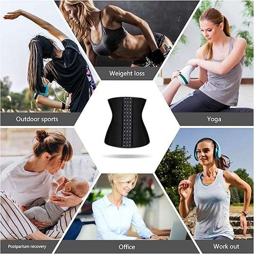 9 Steel Boned Latex Waist Trainer - Black (S - 5XL)
