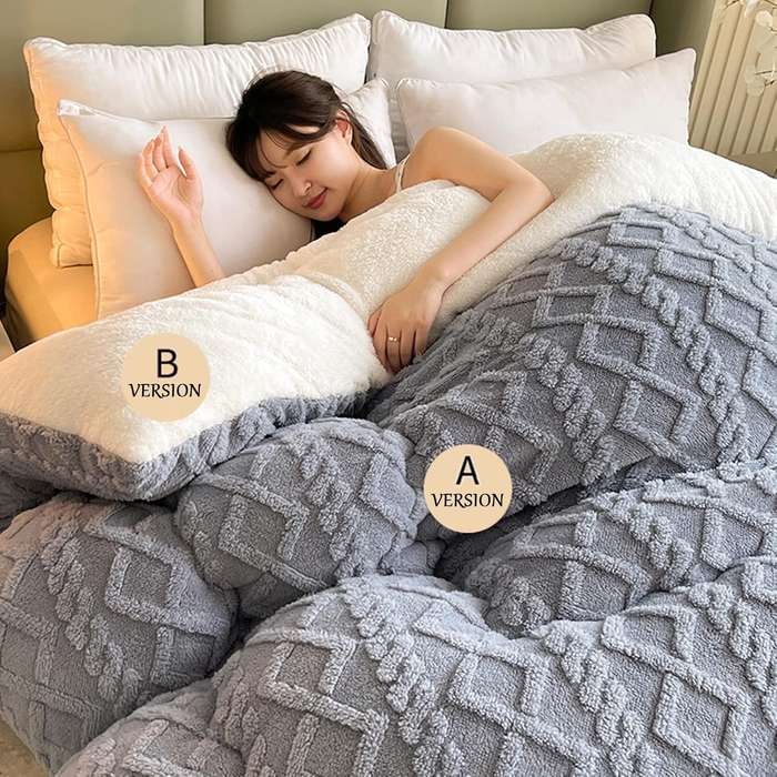 Thick Lamb Cashmere Blanket - Double/Queen (5 Piece Set) - Grey Blue