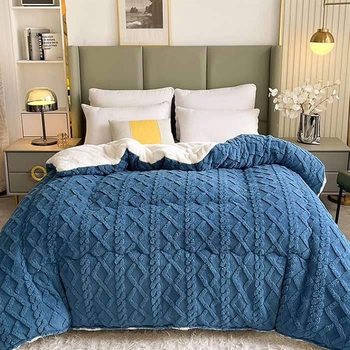 Thick Lamb Cashmere Blanket - Double/Queen (5 Piece Set) - Dark Blue
