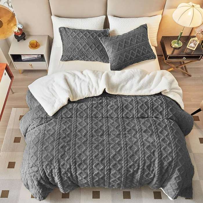 Thick Lamb Cashmere Blanket - Double/Queen (5 Piece Set) - Grey
