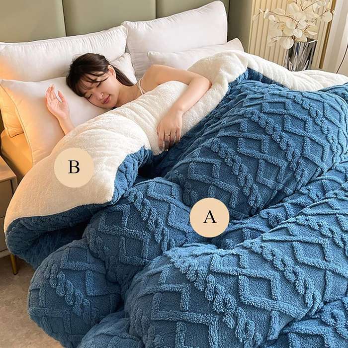 Thick Lamb Cashmere Blanket - Double/Queen (5 Piece Set) - Dark Blue