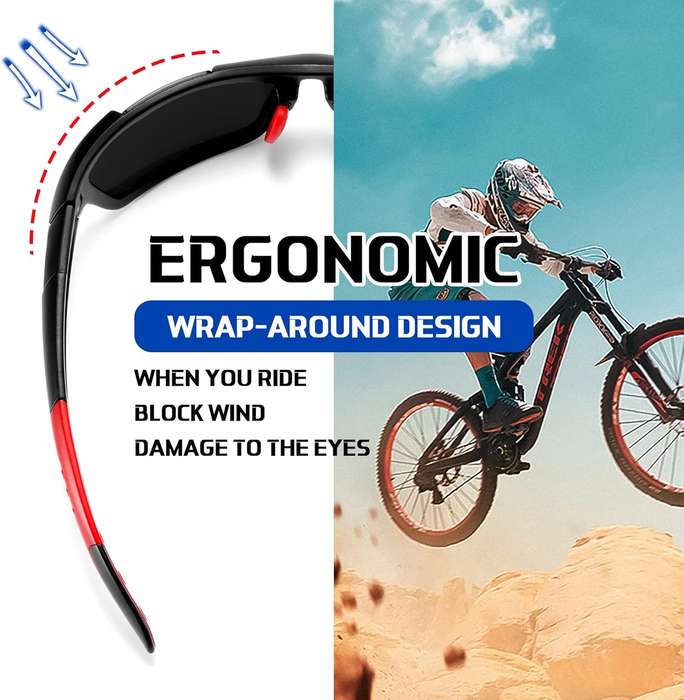 Polarized Sports Sunglasses Men`s Cycling Running Golf Fishing Volleyball Tennis Anti-UV (Black/Red)