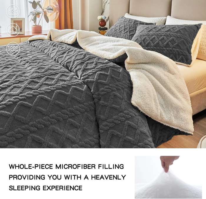 Thick Lamb Cashmere Blanket - Double/Queen (5 Piece Set) - Grey