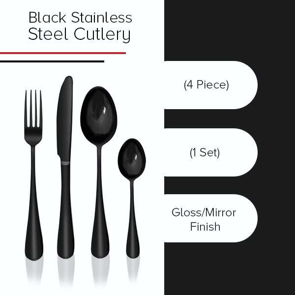 Kitchen Kult 4 Piece Stainless Steel Cutlery Set - Black