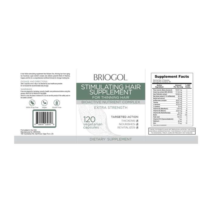 BRIOGOL Hair Loss Supplement Pills - DHT Blocker (120 Capsules)