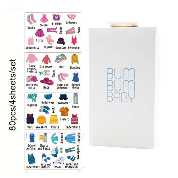 Bum bum Baby Kids Label Stickers for Clothing Drawers (80pcs)