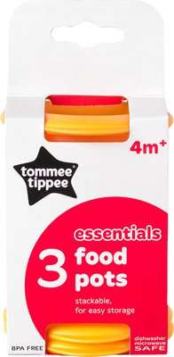 Tommee Tippee - Essentials Food Pots & Lids (3 Pack | Supplied Colour May Vary)