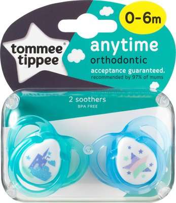 Tommee Tippee Closer to Nature Anytime Soother (0 - 6 Months | 2 Pack | Supplied Colour May Vary)