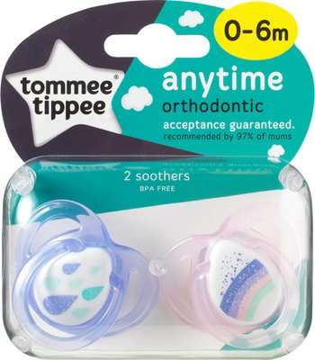 Tommee Tippee Closer to Nature Anytime Soother (0 - 6 Months | 2 Pack | Supplied Colour May Vary)