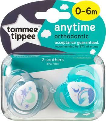 Tommee Tippee Closer to Nature Anytime Soother (0 - 6 Months | 2 Pack | Supplied Colour May Vary)