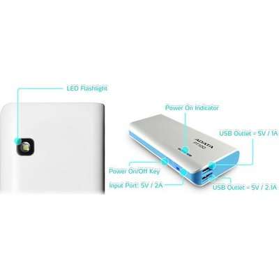 Adata PT100 Power Bank (10000mAh)(White & Blue)