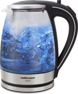 Mellerware Vision Azure 1.8L 360 Degree, Cordless Glass Kettle (2200W)(Silver)