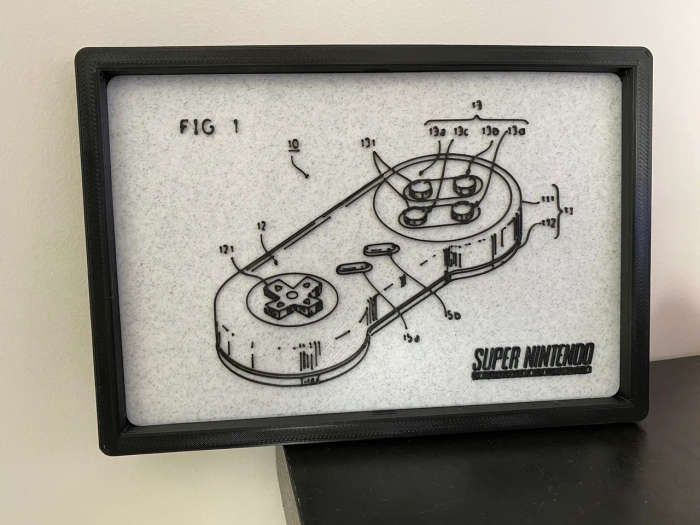 SNES Controller Framed Patent Art - 3D Printed