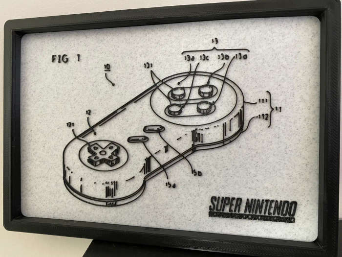 SNES Controller Framed Patent Art - 3D Printed