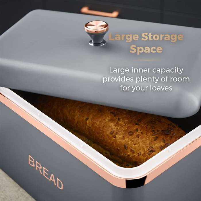 Bread Bin Storage Canisters (with Coffee/Sugar/Tea Canisters with FREE Bread Knife) - Grey