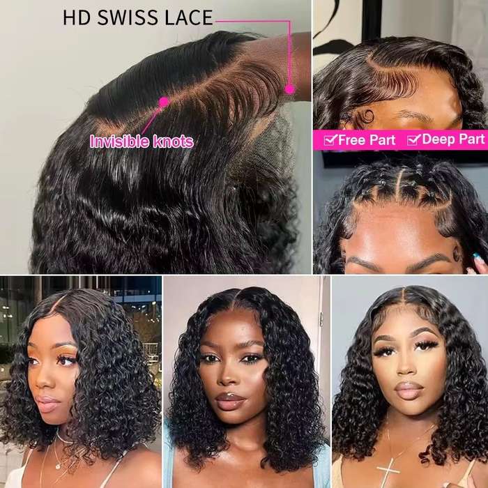 14" Peruvian Hair Waterwave Glueless Curly Wig-Full Lace Frontal Wig