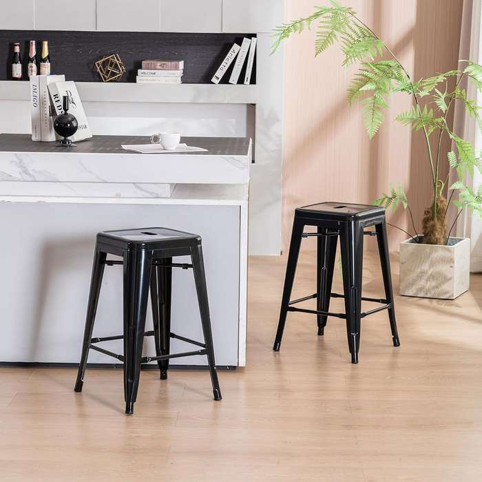 Metal stackable bar stools- 2 Pack - Black