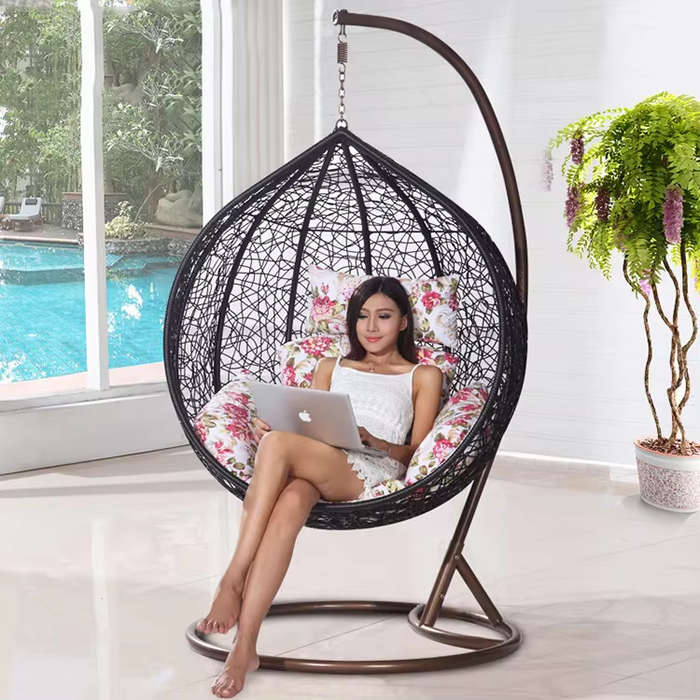 Hanging / Garden / Balcony Swing Chairs - Black / Floral White Colours