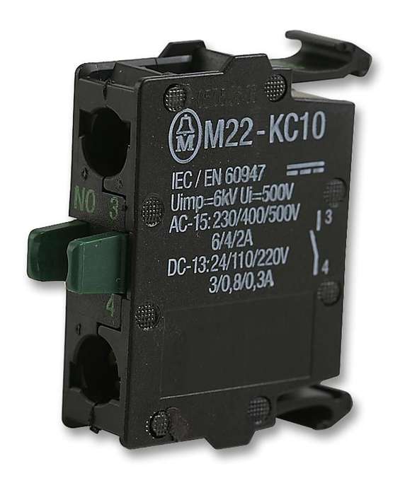 Eaton (M22-KC10) Contact Block, 1NO, 6 A, 500 V, 1 Pole