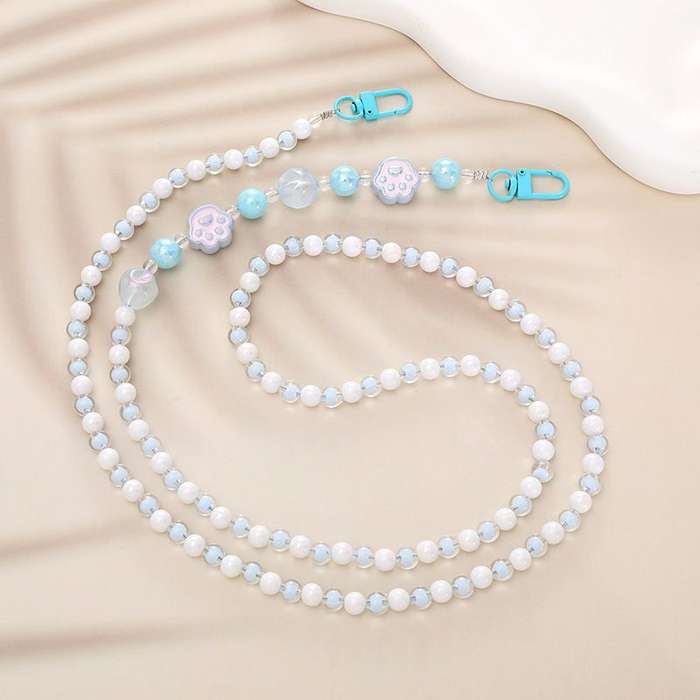 Bigfive Long Phone Lanyard Beads Chain With 2Pcs Back Patch - Pink