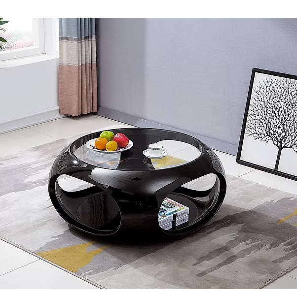 Glass Top Round Coffee Table-Black, white or red