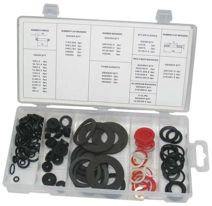 Duratool D01890 Tap Washer Set, Assorted, O-Rings, Washers & C-Clips