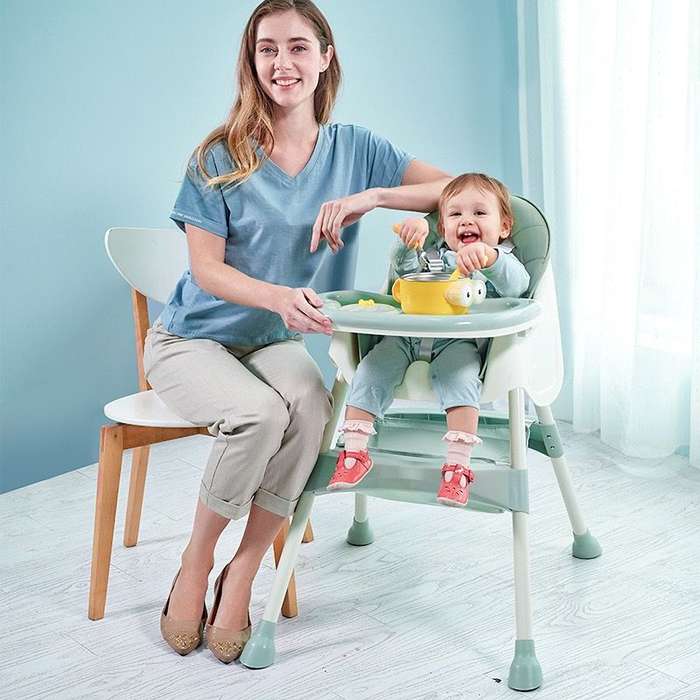 Baby Dining Chair Children Multifunctional Foldable High Chair-Green