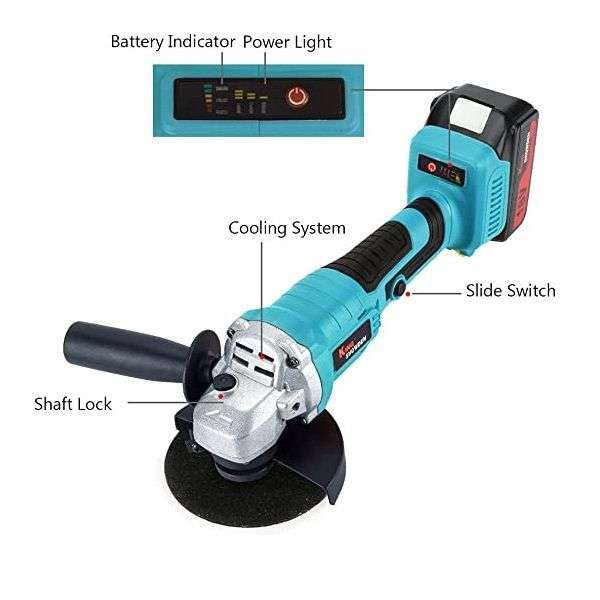 Cordless Grinder Brushless 21V 115mm with 2xBatteries and Carry Case