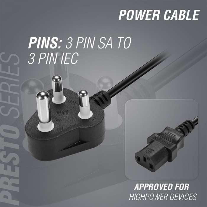 1.5 Meter PC or HDTV Power Cable 3-Pin SA Electrical Plug to Kettle Cord. Pc Monitor  and ups use