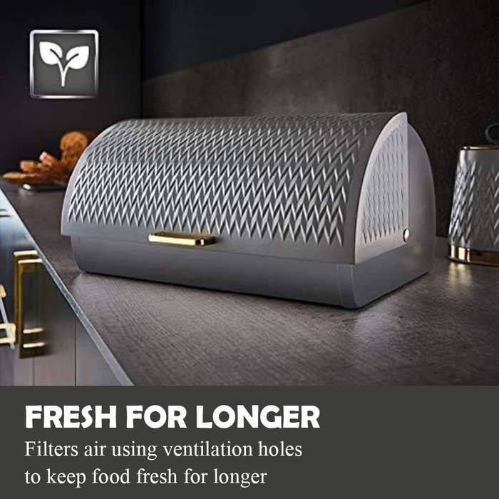 High Quality Bread Bin Canisters Kitchen Set With FREE Knife- Grey