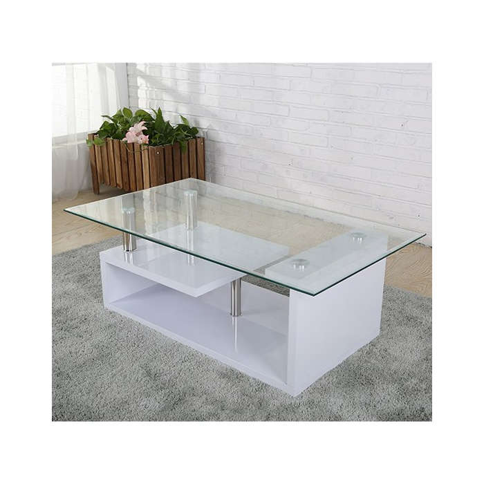 Coffee Tables - Tempered Glass Top - Wooden Base - White