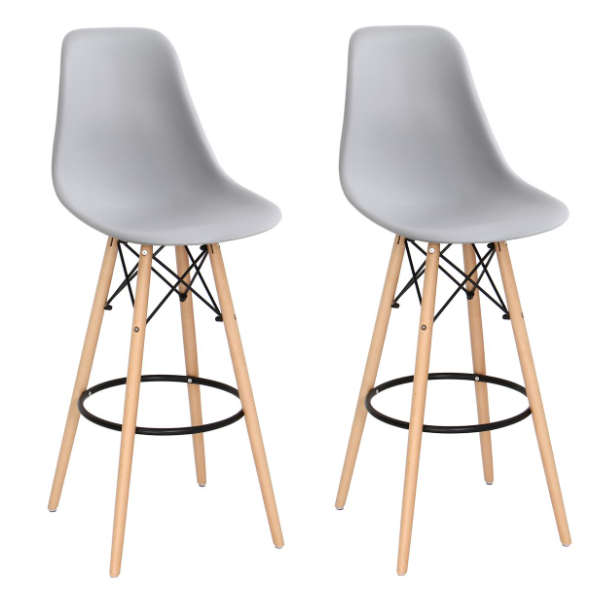 Bar / Kitchen Stools - Wooden Leg - Set of Two - Grey