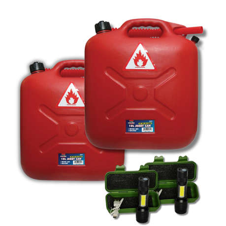 Auto Gear 10L Plastic Jerry Can and Torch - 2 Pack