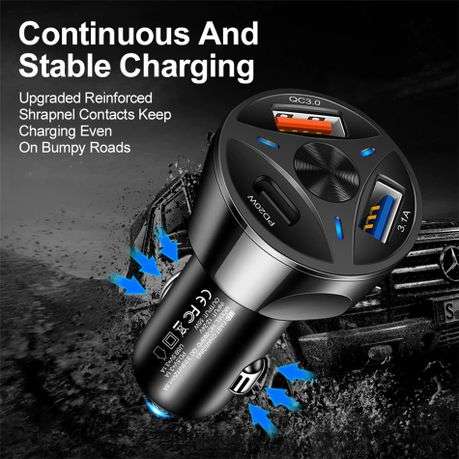 Fast 3 Ports USB C Car Charge PD 20W