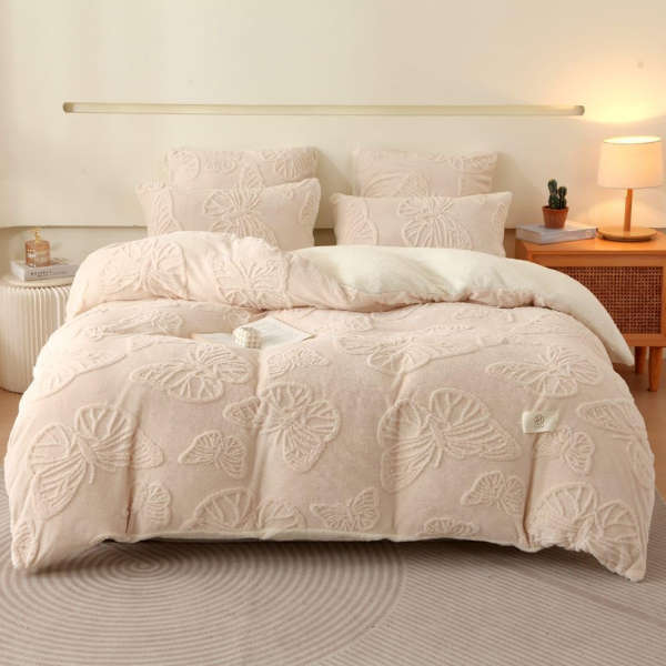 5 Piece Butterfly Geometric Comforter - Beige