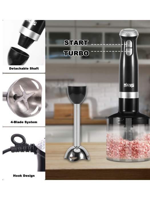 DSP 4-in-1 Multi-Use Hand Blender with Stainless Steel Blades-Bowl-Beaker