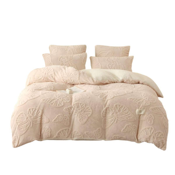 5 Piece Butterfly Geometric Comforter - Beige