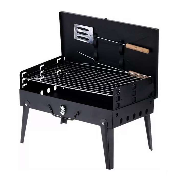Portable Charcoal Grill Kit - Folding BBQ Grill with 1 Spatula, 1 Fork
