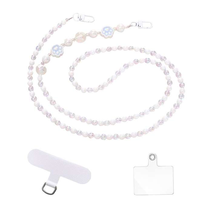 Bigfive Long Phone Lanyard Beads Chain With 2Pcs Back Patch - Pink