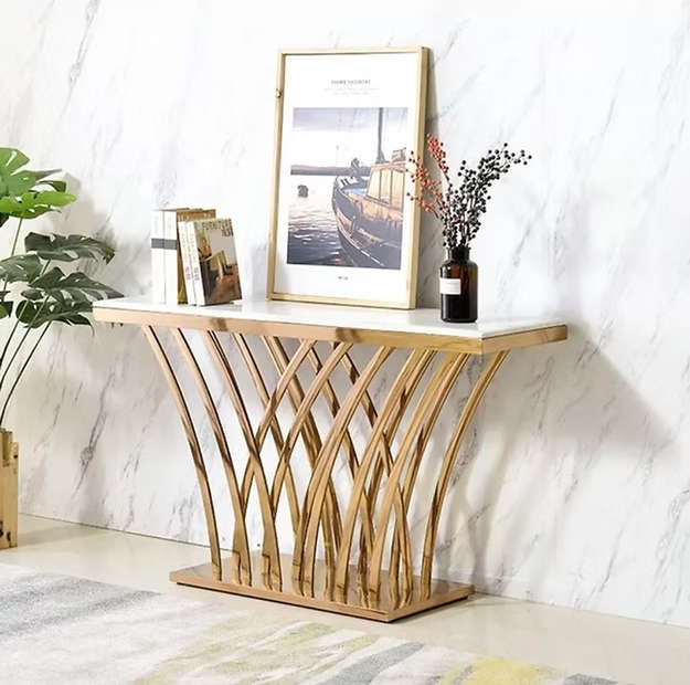 Modern Console Table With Marble Top-Gold or Silver