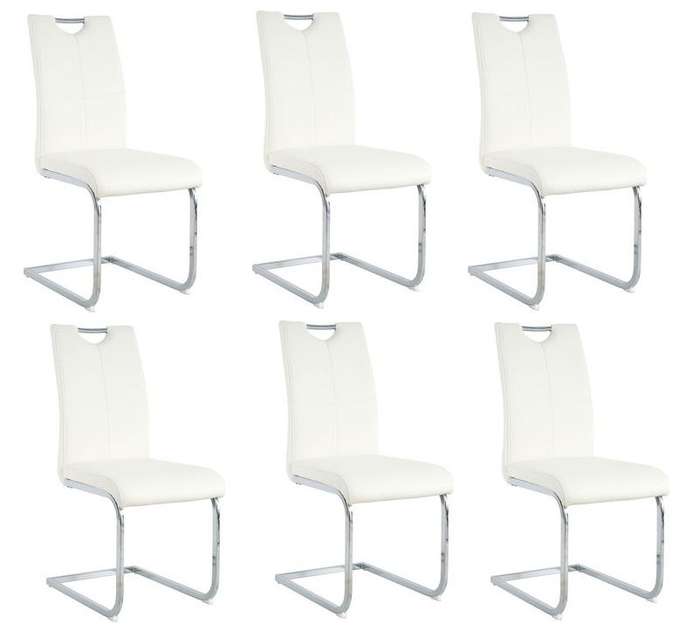 Faux Leather with Silver Metal Legs Dining Chairs - 6 Pack - White