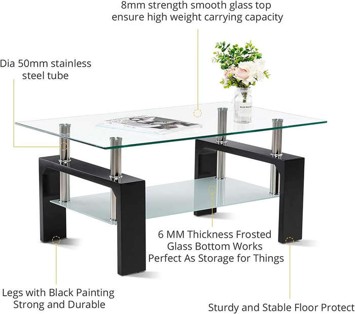 Modern two tier glass coffee table in - Wenge