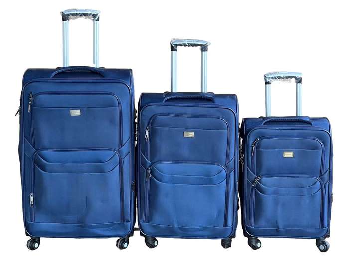 Le Emporer Fabric 3 Piece Luggage- Double Zip Suitcase - Blue