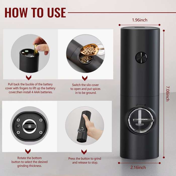 LED Electric Spice Grinder Set 2 Pack Salt and Pepper Mill with Stand
