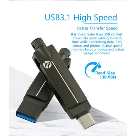 HP - Metal USB & Type C Flash Drive With 32BG Storage Capacity - Black