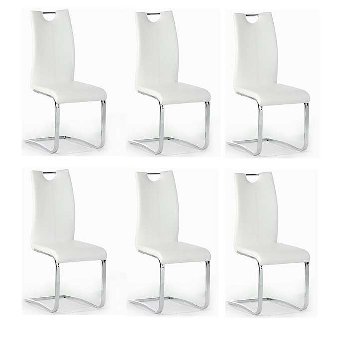 Faux Leather with Silver Metal Legs Dining Chairs - 6 Pack - White