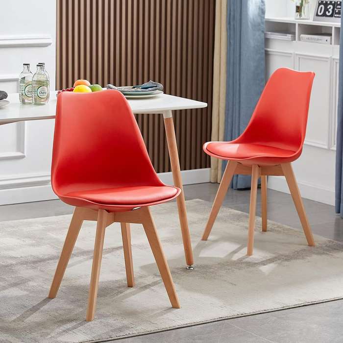 Modern and trendy padded chairs with wooden legs-8 Pack - Red