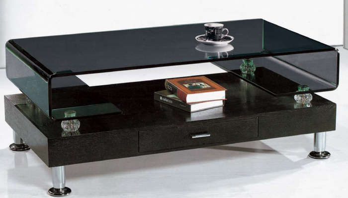 Coffee Tables -Tempered Glass Top -Wooden Base - Black Colour