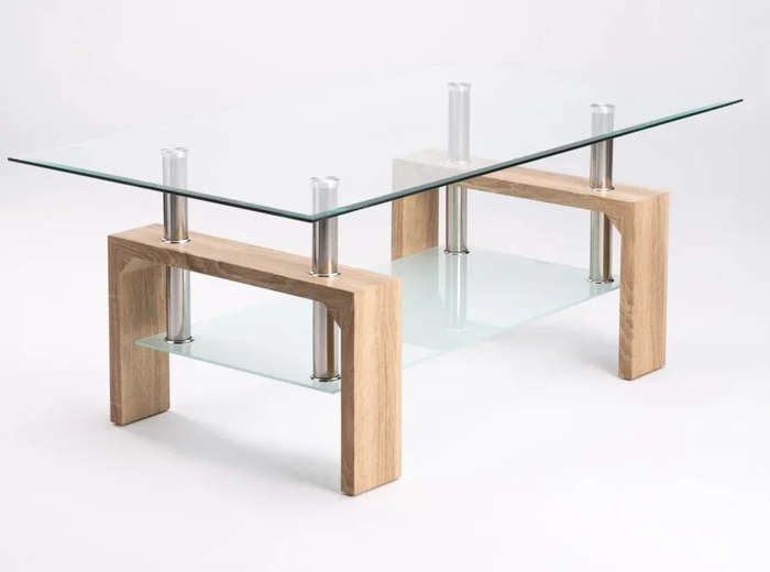 Modern two tier glass coffee table in - Oak